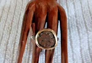 Antiker Ring Sterlingsilber 925 + 14K Gelbgold Attocha Münze Kreuz Größe 7,5 - Bild 1 von 9