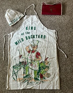 Vintage Bar-K BBQ Apron & Hat King of the Wild Backyard Dad Barbecue Grilling - Picture 1 of 14