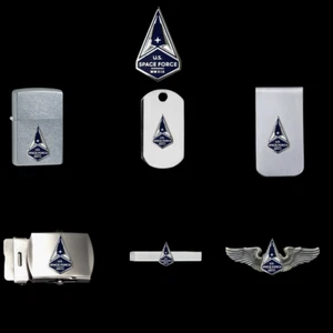 US SPACE FORCE COLLAR DEVICE PIN DOG TAG TIE BAR MONEY CLIP WING LIGHTER GIFT  - Picture 1 of 15