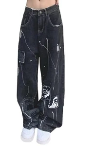 Baggy Jeans for Women Y2K Vintage Distressed Wash Bell Bottom High Waist Grunge - Picture 1 of 5
