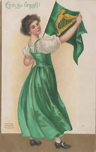 St Patrick's Day U/S Ellen Clapsaddle Flag Erin Go Bragh Embossed postcard H330 - Picture 1 of 2