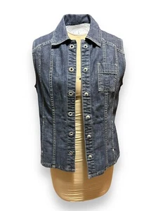 CHICOS PLATIN Denim Weste Nieten Taschen passend Snap Up Gr. 0X - Bild 1 von 14