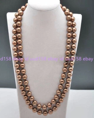 8/10/12/14mm Brown Coffee South Sea Shell Pearl Round Beads Necklace 36'' Long - Image 1 of 4
