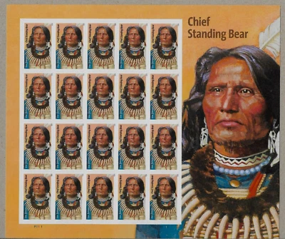 LAKOTA CHIEF STANDING BEAR US #5798 AUTHOR EDUCATOR ACTOR 20 FOREVER STAMP SHEET - Image 1 of 2