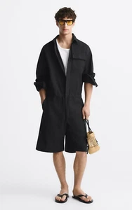 RARE! ZARA shorts Overalls Black Size S-M 0706/417 NEW With Tags $149 - Picture 1 of 11