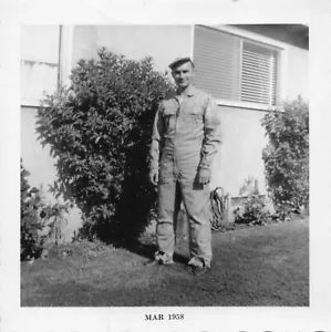 Vintage 1958 Man Coveralls Handyman 1950s Photo Carpenter Painter Handsome - Picture 1 of 2