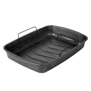 Rectangle 18.9" Non-Stick Carbon Steel Grey With Speckle Roaster Pan & Wire Rack - Picture 1 of 7