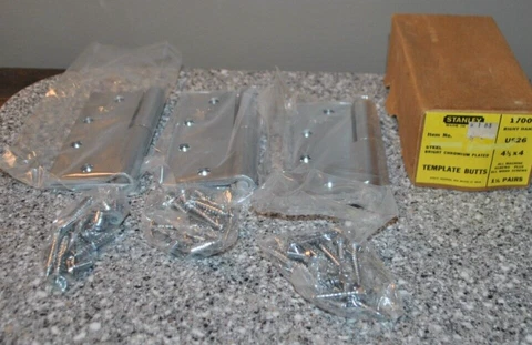 Vintage Stanley Bright Chromium Plated Butt 4.5 x 4 Door Hinges (3) Cover