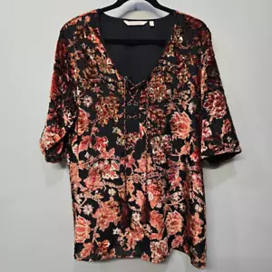 Soft Surroundings Shirt Top Übergröße 1X schwarz Samt Burnout Whimsigoth Fee - Bild 1 von 9