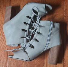 Pre-owned  Sandals High Heel Lace Up Block Chunky Open Toe Ankle Booties, Sz 6.5