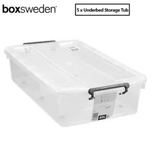 5 x 40L Plastic Storage Box Underbed Crate Organiser Plastic Bin Container Tub - Picture 1 of 7