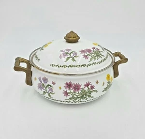 LINCOWARE Enameled Casserole Covered Pot Dutch Oven BRASS Handles FLOWERS - Picture 1 of 10