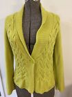 Jones New York Collection Lime Green Chartreuse Sweater Cable Knit Cardigan Sz M