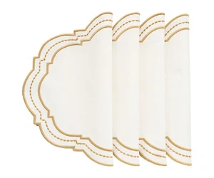Set of 4 Washable Cotton Placemats Spot Oval White Base Placemat Beige Tablemats - Picture 1 of 5