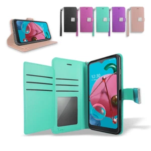 Für Boost Mobile LG K51 Leder Doppel Brieftasche Flip Folio Ständer Etui Abdeckung - Bild 1 von 36