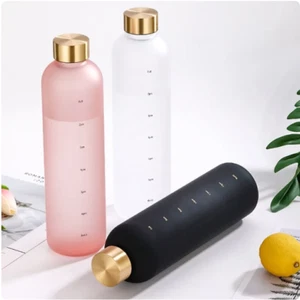 Elegant 1L Water Bottle with Time Marker 32oz. • Frosted Pink • Sports Bottle - Picture 1 of 4