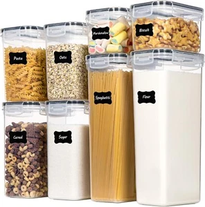 8-Pc Airtight Food Storage Set - Plastic Canisters for Flour, Sugar & Cereal - Picture 1 of 7