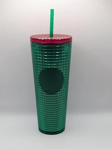 Starbucks Spring 2023 Watermelon Grid Green Straw and Pink Lid 24 oz Tumbler - Picture 1 of 8