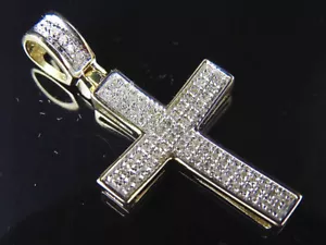 10k Yellow Gold Genuine Hand Set Diamond Mini Cross Pendant Charm (0.33Ct) 1.25" - Picture 1 of 8