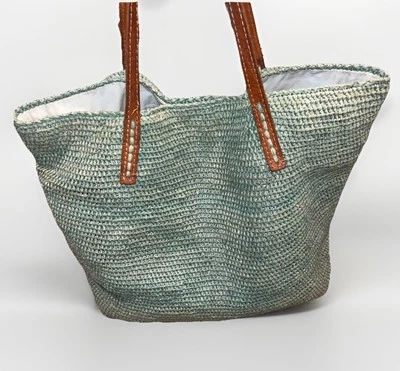 Mar Y Sol Handmade XL Straw Shoulder Tote Bag In Teal With Leather Handals - Image 1 of 4