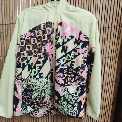 Chaqueta cortavientos Farm Rio Adidas para mujer talla XL verde multicolor cremallera completa Foto 1 de 4