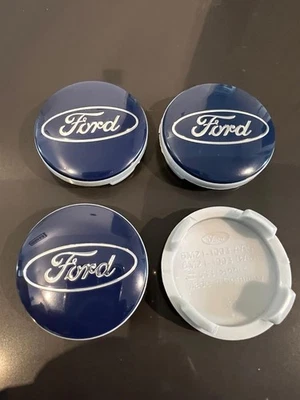 4x 54MM BLUE FORD ALLOY WHEEL CENTRE FUSION FOCUS 3 FIESTA MONDEO MK2 MK4 KUGA - Image 1 of 4