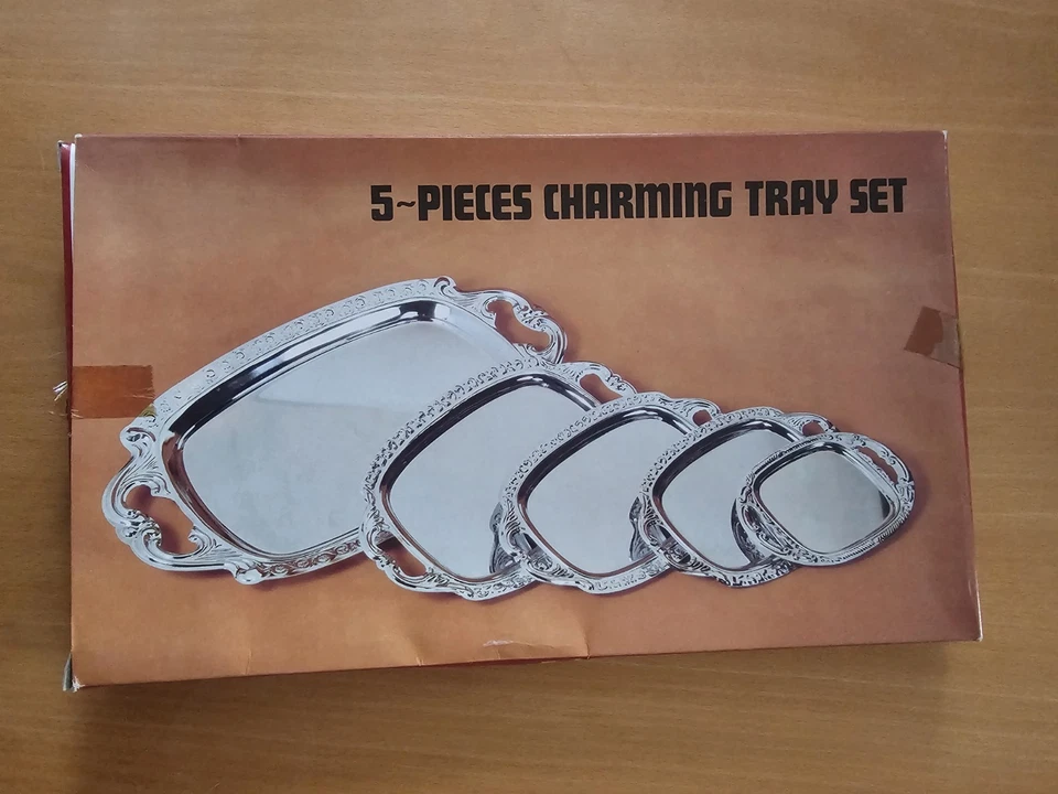 🍽️ 5-teiliges Serviertablett-Set – Silberfarben – Elegant verziert – OVP - Bild 1 von 1