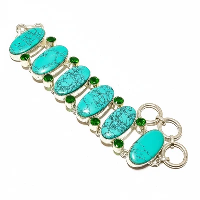 Attractive Turquoise Gemstone Chain Bracelet 925 Sterling Silver For Women - Image 1 of 4