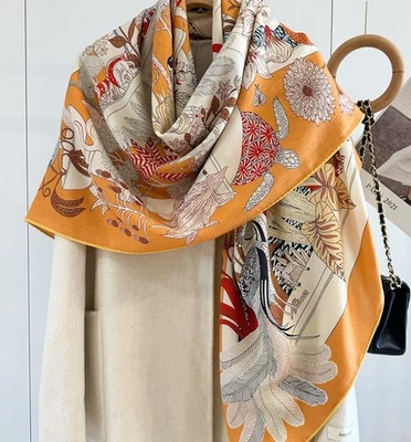 Double Face 70 % Kaschmir 30 % Seide Schal quadratisches Tuch 53 Zoll orange großes Halstuch - Bild 1 von 4