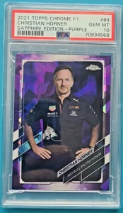 2021 TOPPS CHROME SAPPHIRE F1 CHRISTIAN HORNER PURPLE SSP 08/10 PSA 10 - Picture 1 of 2