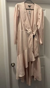 NWT, Express Ruched Wrap Hi Lo Dress, XL, Light Pink, Satin Polyester - Picture 1 of 10