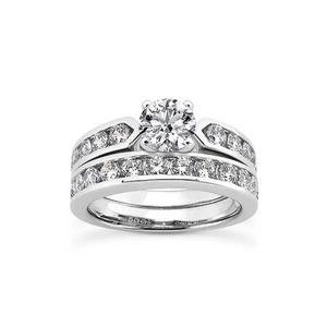 Klassischer Ring 1,09 kt F-SI1 runder natürlicher Diamanten 18 Karat mit Ehering - Bild 1 von 1
