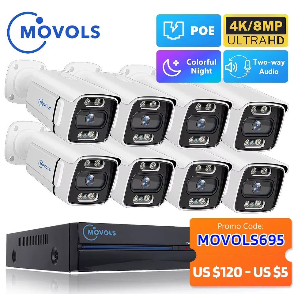 MOVOLS 8CH 5MP 8MP POE Security Camera System Two Way Audio 8MP NVR Kit CCTV Out - Image 1 of 4