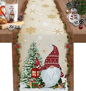 Árbol de Navidad Gnomo Cardenal Dorado Copo de Nieve Lino Mesa Corredor Cómoda Bufanda - Imagen 1 de 21