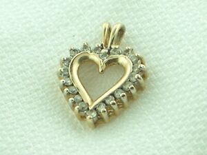 Estate 10K Yellow Gold  1/4 Carat Round Diamond Double Heart Pendant Signed M