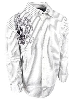 Mens Pinstripe Shirt White Floral Prints Casual Dress STRETCH BIG TALL Button Up - Image 1 of 4