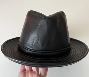 New York Winner Men’s Leather Caps Black Fedora Sz Extra Large - Picture 1 of 12