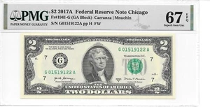 2017A CHICAGO $2 FRN (GA Block) PMG 67 EPQ SUPERB GEM UNCIRCULATED - Picture 1 of 22