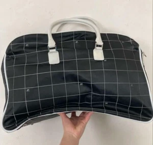 Courreges MARUEM Boston Handbag Black White Grid Nylon Leather Trim Large Used - Picture 1 of 9