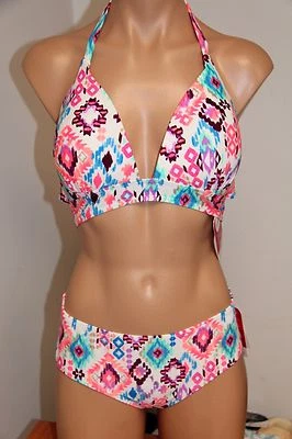 NWT Hula Honey Swimsuit Bikini 2 piece set Sz L Push up Halter Multi - Image 1 of 4