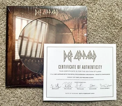 Def Leppard Drastic Symphonies LP VINYL Picture Disc w/ AUTOGRAPHED SIGNED COA - Image 1 of 4