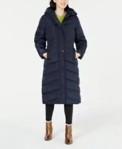 Madden Girl Juniors' Hooded Maxi Puffer Coat Navy Size Large - Picture 1 of 1
