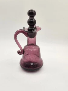 Vintage Rainbow Purple Amethyst Crackle Glass 7" Hand Blown Cruet & Stopper - Picture 1 of 4