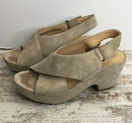 Sandali donna Clarks Marista Lara sabbia scamosciati beige plateau zeppa tg 8 5