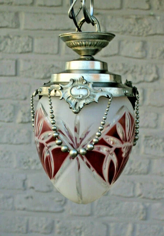 VintageFrench lantern metal glass red floral design lantern lamp chandelier Cover
