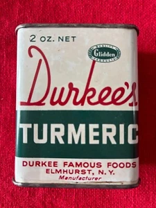 Lata de especias de cúrcuma Durkee’s vintage bote de metal de 2 oz - decoración de cocina retro - Imagen 1 de 7