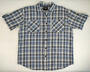 Camisa Tool Jeans Azul Marino Blanco A Cuadros Manga Corta Botón Frontal Para Hombre Talla 2XL - Imagen 1 de 5