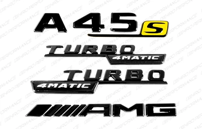 Gloss Black Yellow Emblem Logo for Mercedes-Benz A45s Turbo 4Matic AMG W176 W177 - Image 1 of 4