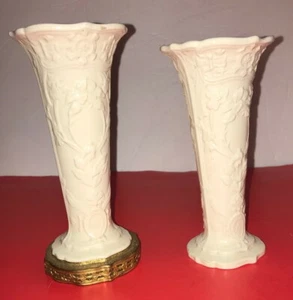 Vintage Porcelain White Embossed Vases (Pair) - Picture 1 of 3