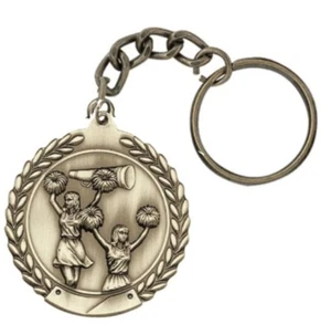 CHEERLEADING MEDAL KEY CHAIN 1.75" COACH SENIOR GIFT FREE ENGRAVING QUICK SHIP - Picture 1 of 2